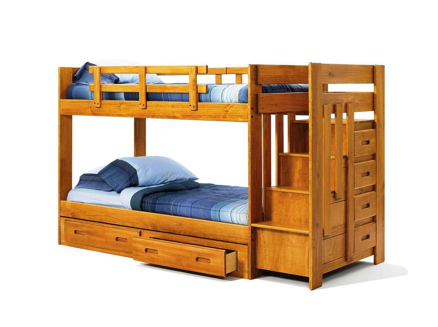 Chelsea Home 361548-R-S Twin Over Twin Bunk Bed with Reversible Staircase and Underbed Storage - Honey