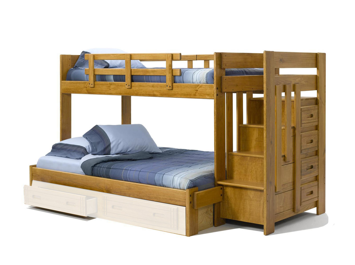 Chelsea Home 36154W Twin Over Full Bunk Bed with Stairway Chest - Honey