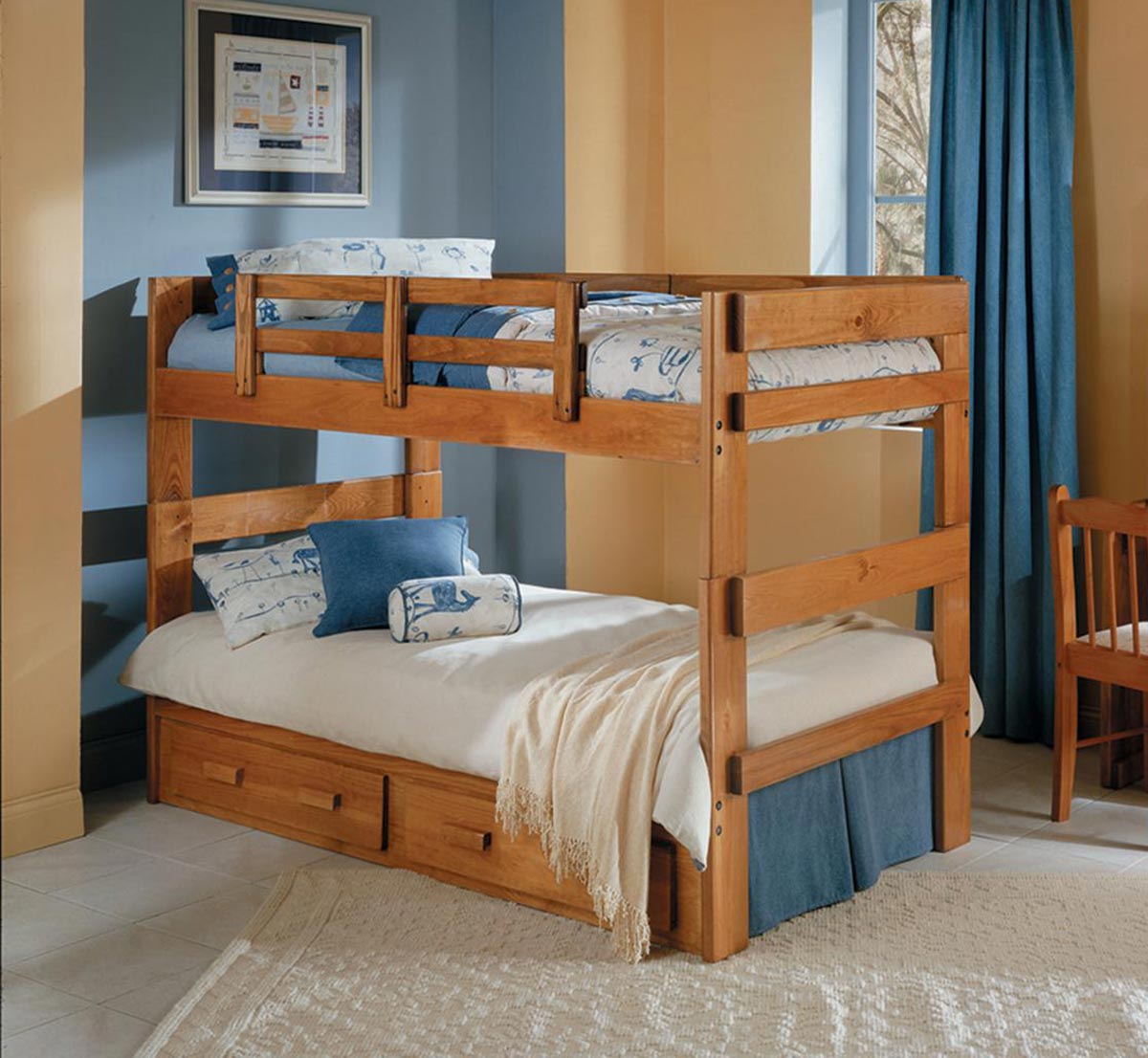 Chelsea Home 3626021-S Twin Over Twin Split Bunk Bed with Underbed Storage - Honey