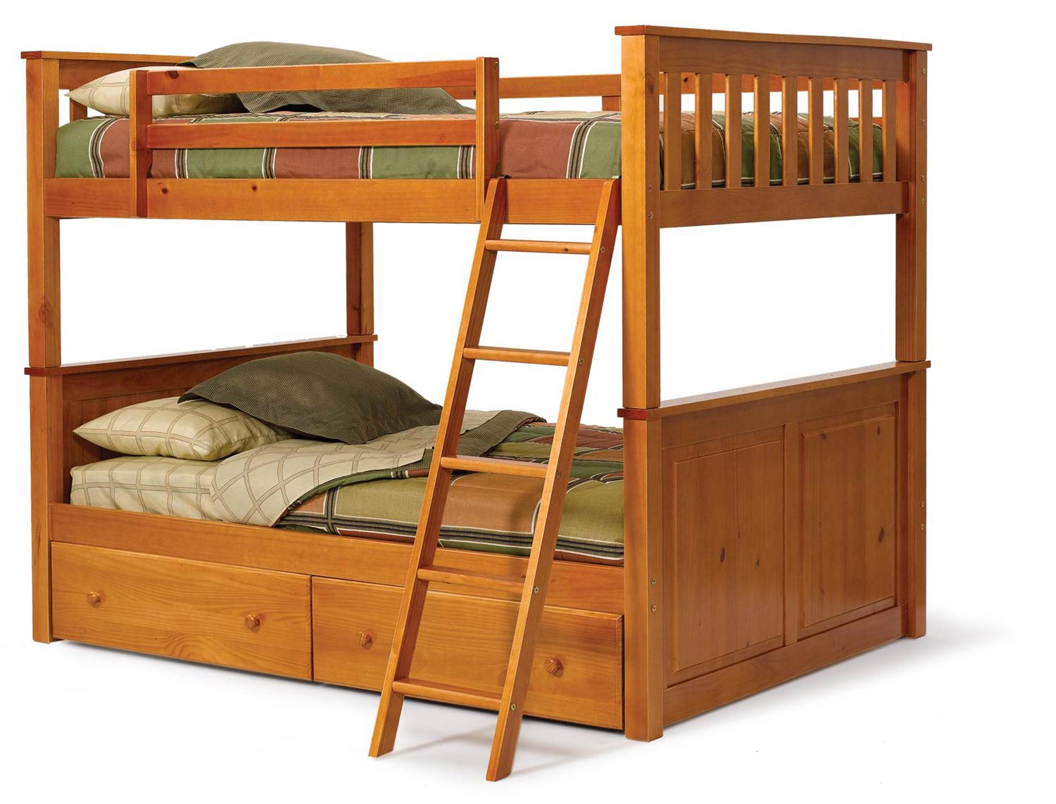 Chelsea Home 3642540-S Full Over Full Mission Panel Bunk Bed with Underbed Storage - Honey