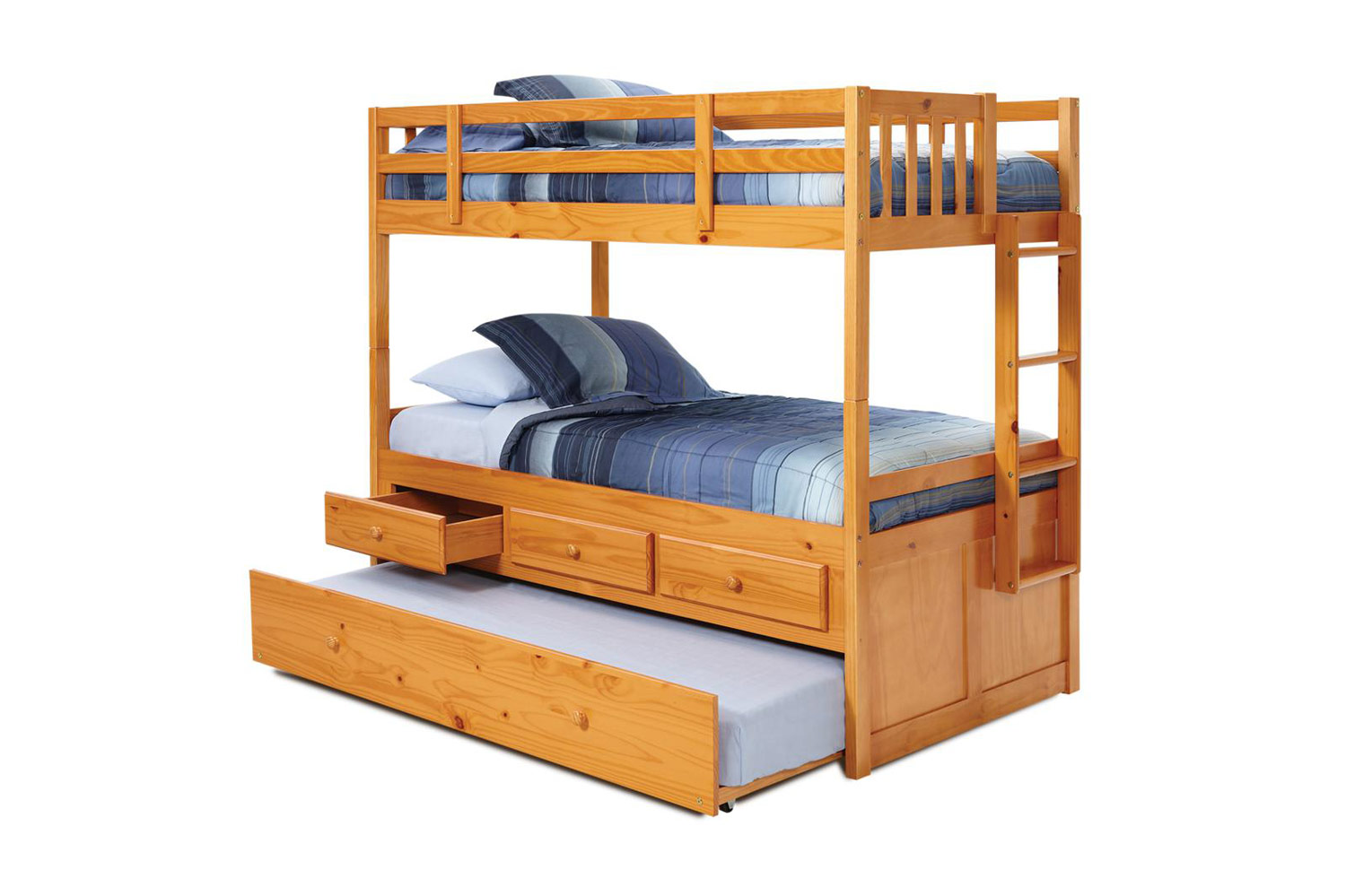 Chelsea Home 364600 Twin Over Twin Bunk with Trundle and Storage Drawers - Honey