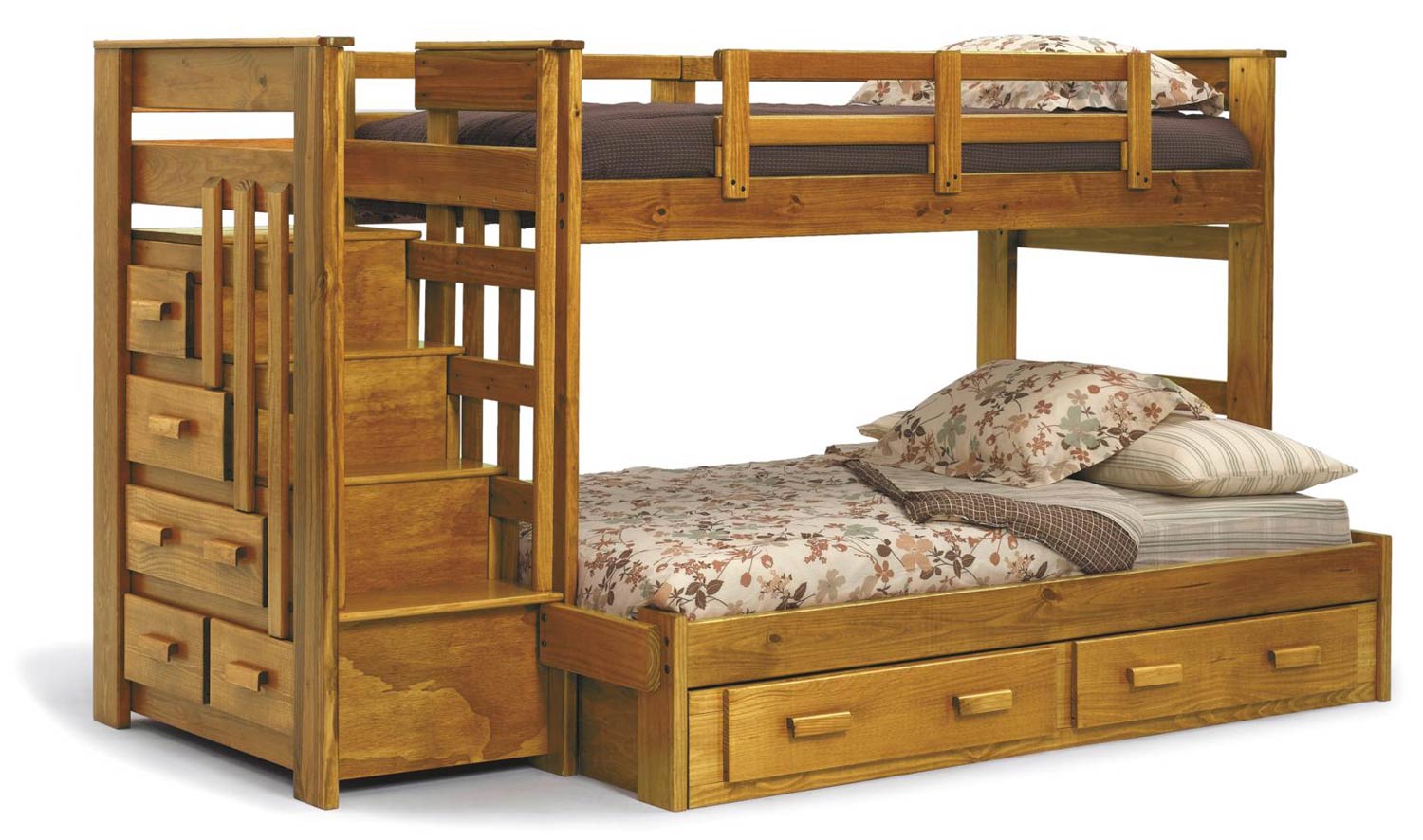 Chelsea Home 36500-S Twin Over Full Bunk Bed with Stairway Chest and Underbed Storage - Honey