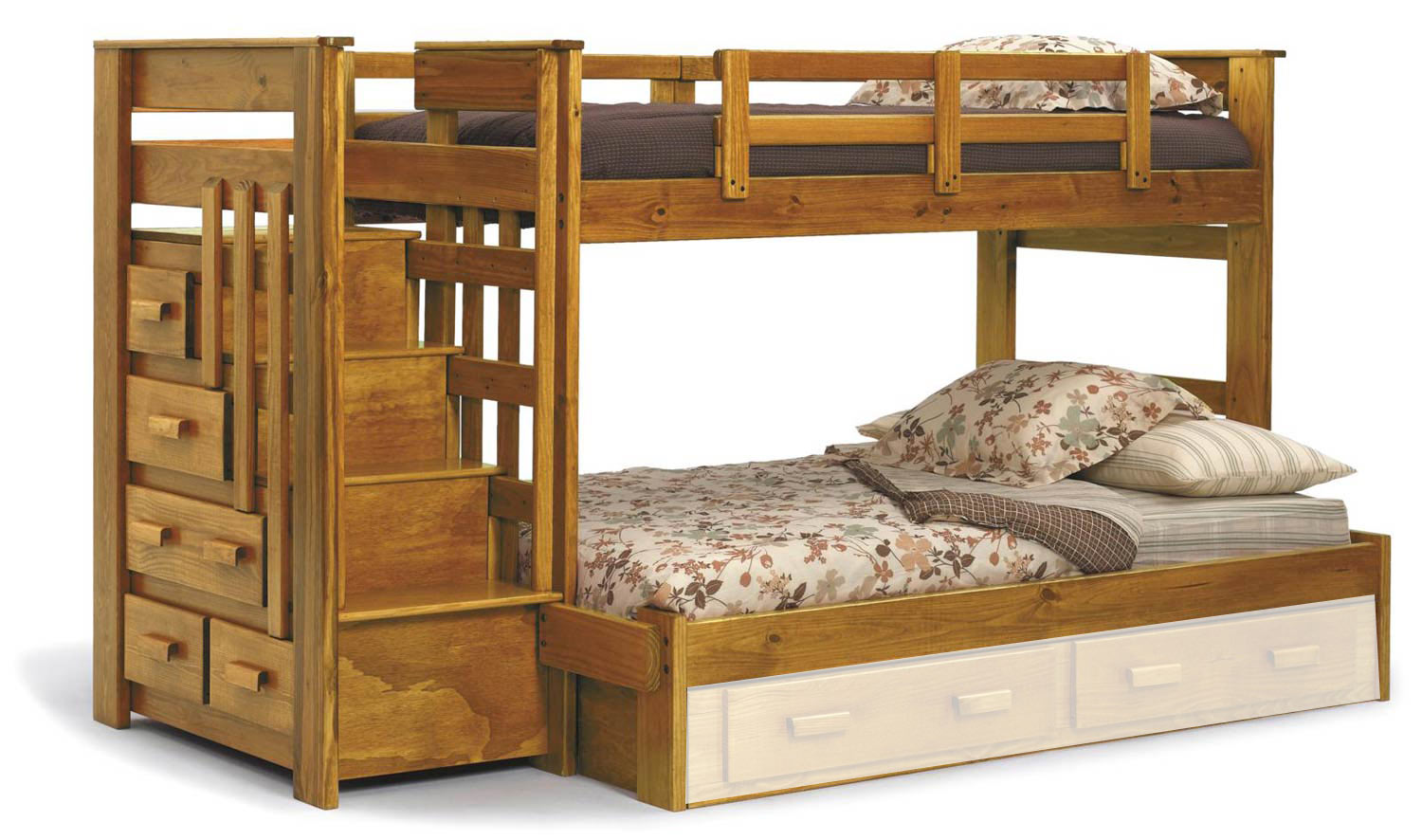 Chelsea Home 36500 Twin Over Full Bunk Bed with Stairway Chest - Honey