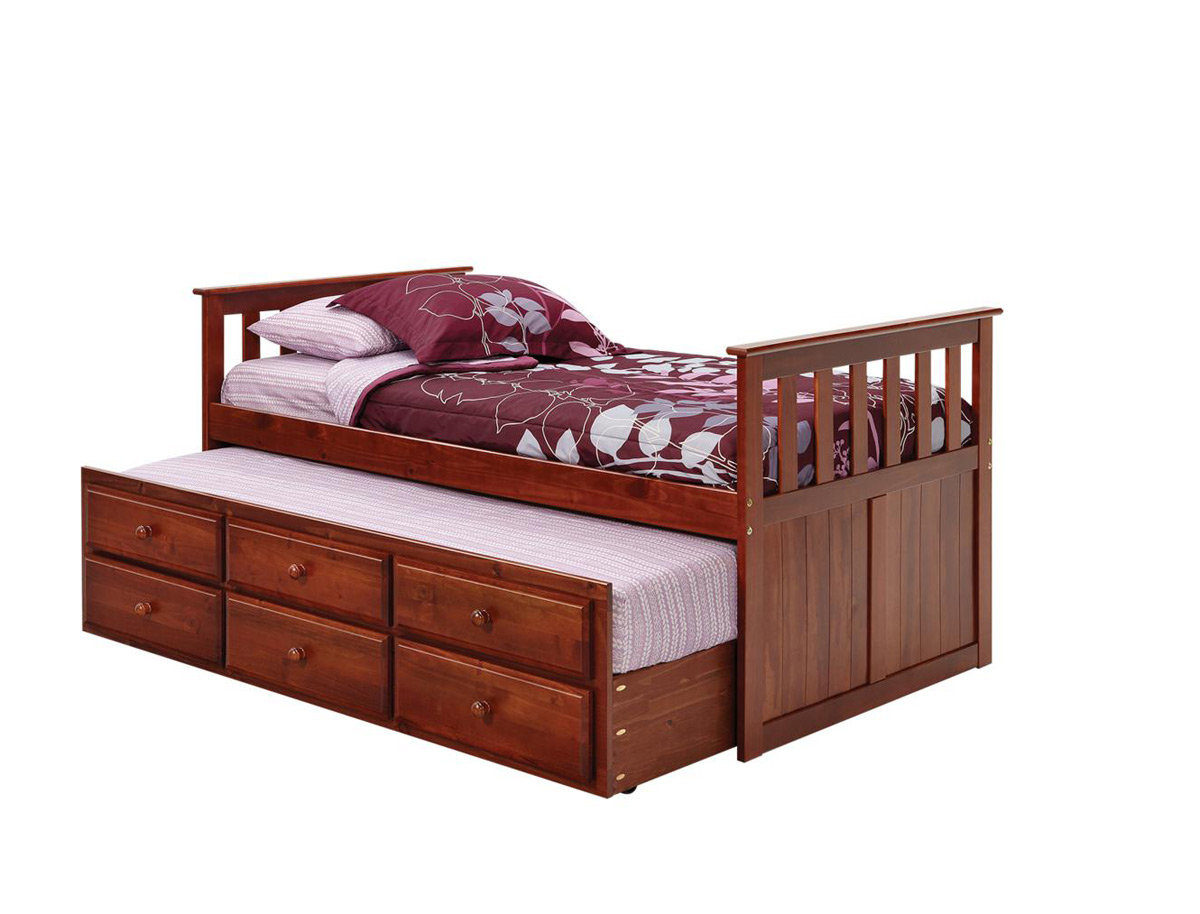 Chelsea Home 366700 Twin Mission Style Captains Bed with Trundle and Storage - Dark