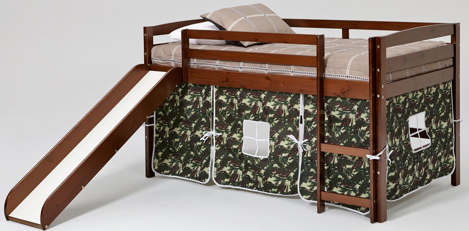 Chelsea Home Camo Tent Loft Bed with Slide - Chocolate