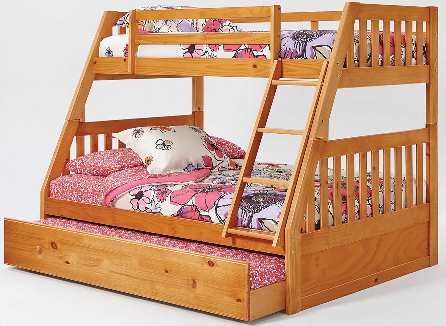 Chelsea Home Twin Over Full Mission Bunk Bed with Trundle - Honey