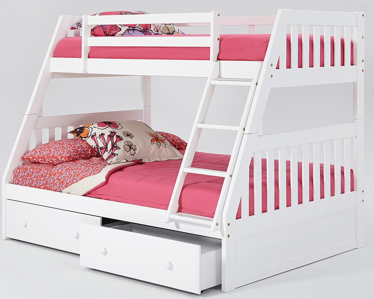Chelsea Home Twin Over Full Mission Bunk Bed with Under Bed - White