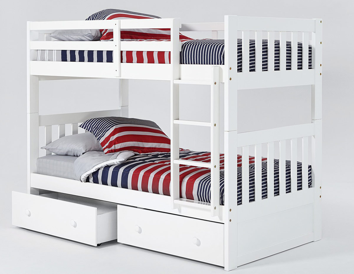 Chelsea Home Twin Over Twin Mission Bunk Bed with Trundle - White