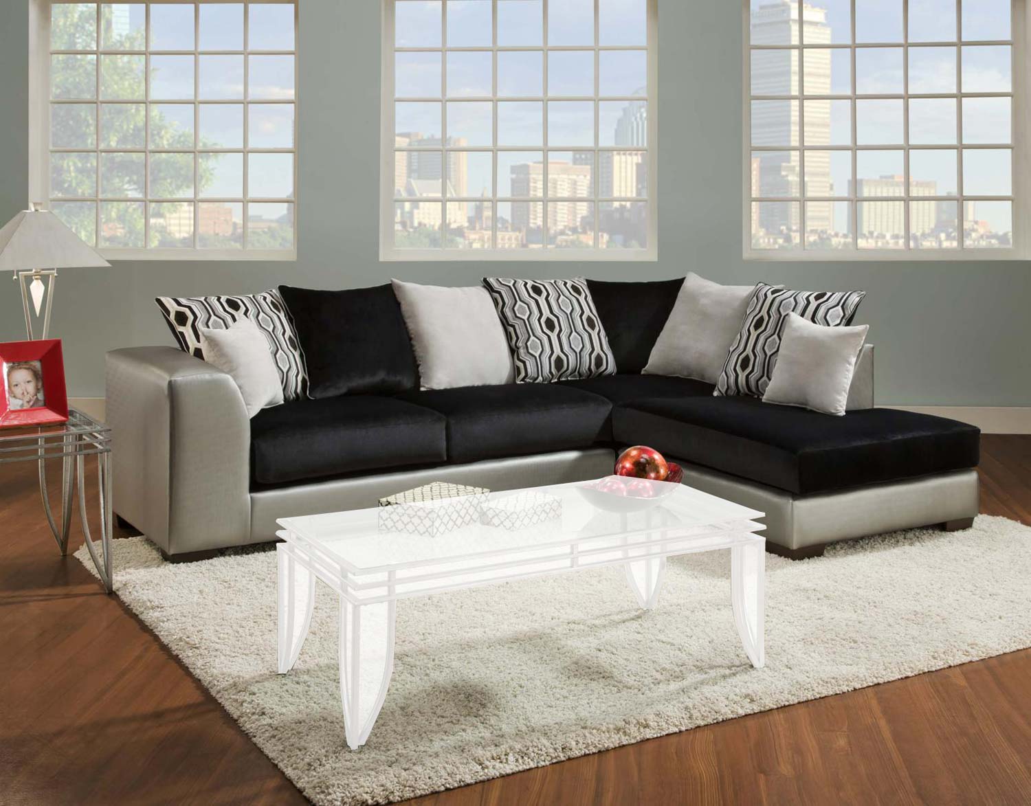 Chelsea Home Sigma 2 Piece Sectional Sofa - Shimmer Silver/Implosion Black