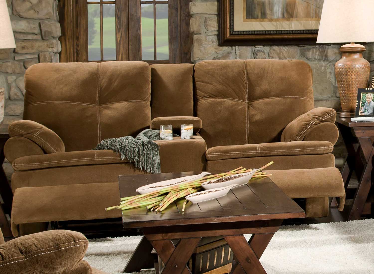 Chelsea Home Oak Reclining Console Loveseat - Nightparty Tobacco