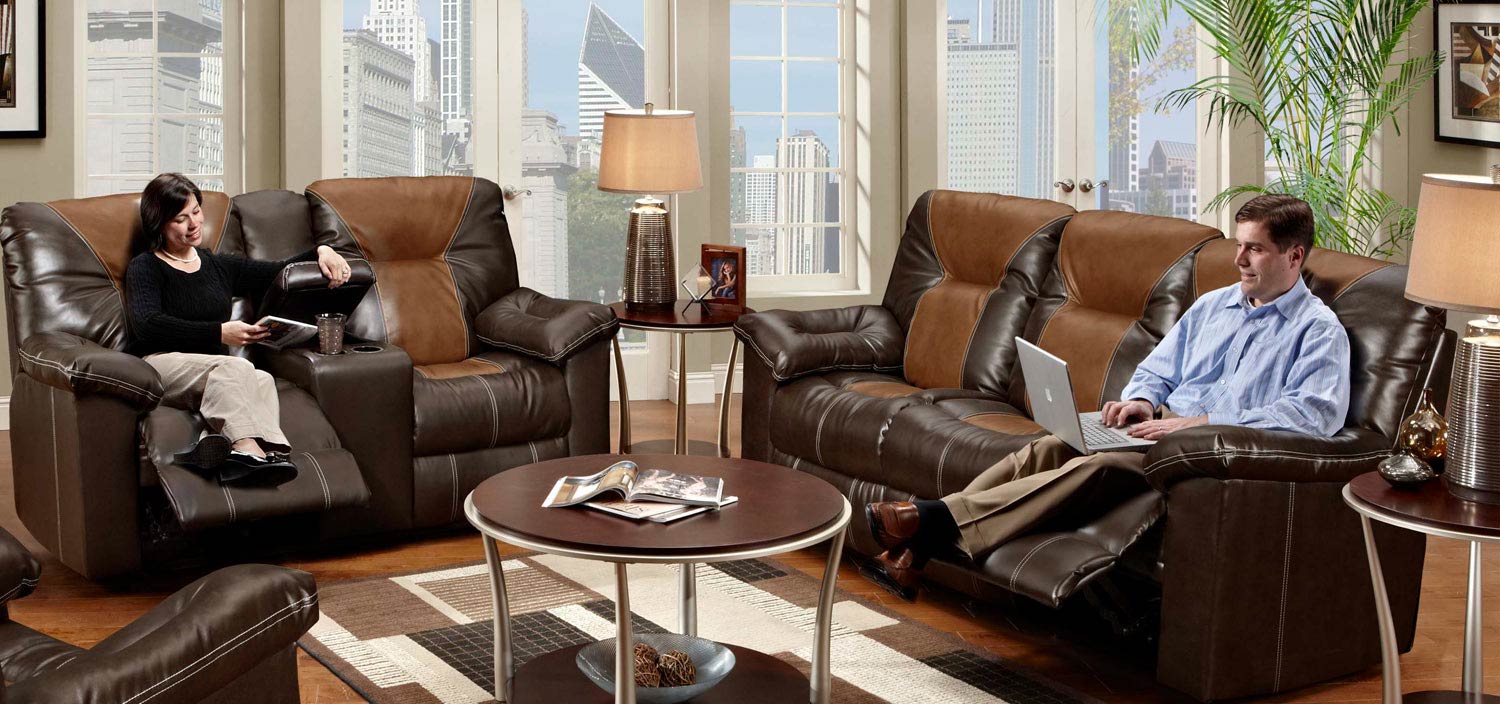 Chelsea Home Greensboro Reclining Sofa Set - Hideout Saddle/Hideout Coffee
