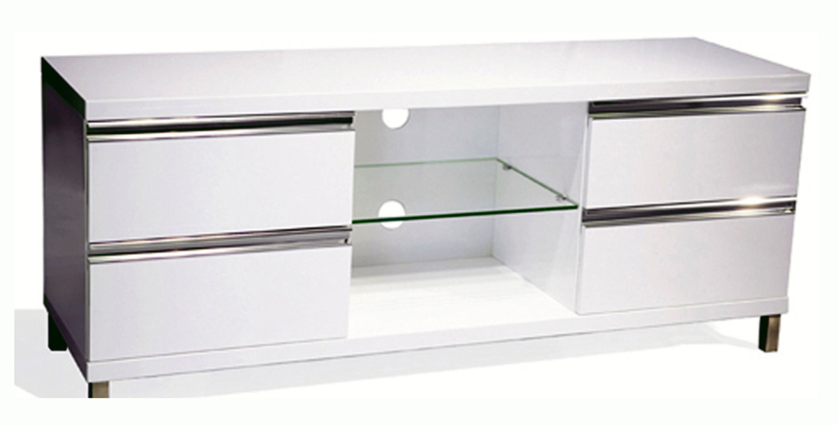 Chintaly Imports High Gloss TV Stand with Chrome Accent