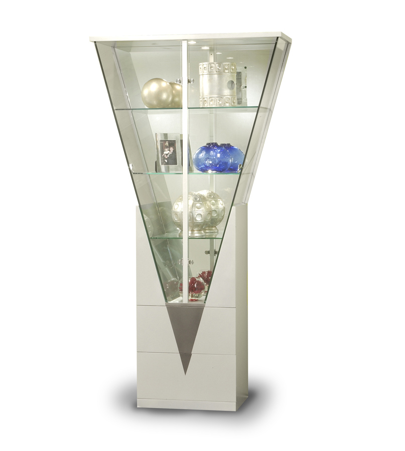 Chintaly Imports Triangular Curio with Mirrored Interior - Silver