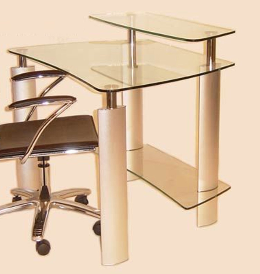 Chintaly Imports Computer Desk with Clear Glass Top