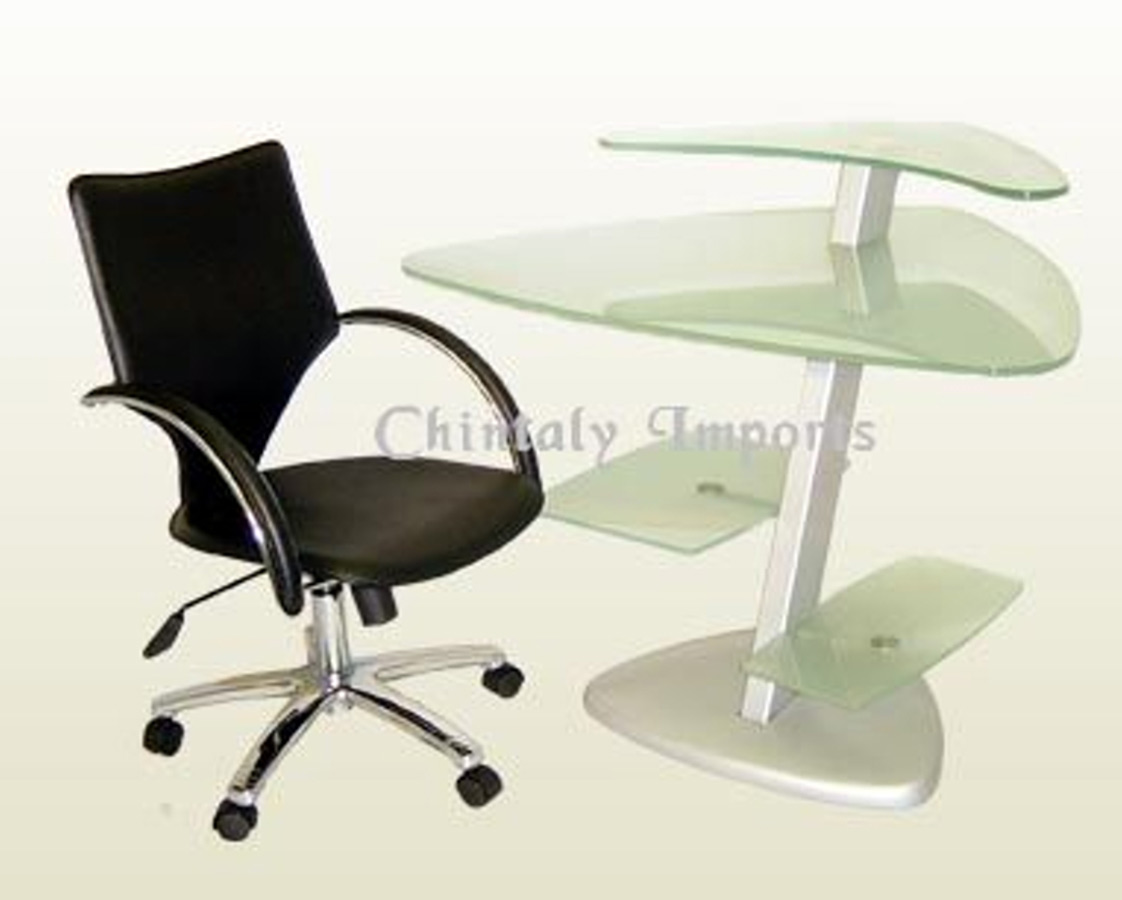 Chintaly Imports Frosted Glass Computer Desk with Arm Chair Set