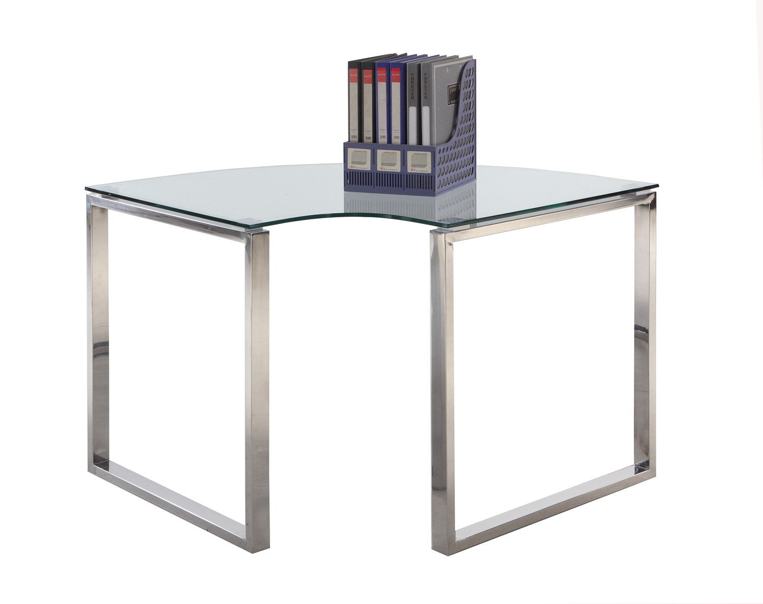 Chintaly Imports 6931 Corner Computer Desk - Clear Glass/Stainless Steel