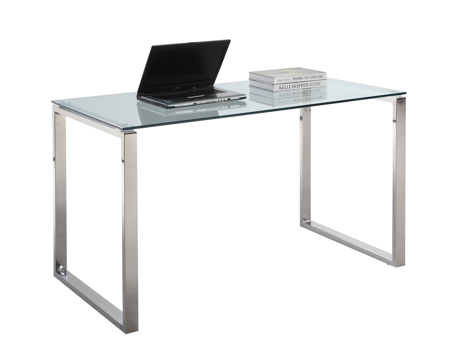 Chintaly Imports 6931 Large Computer Desk Table - Clear Glass/Stainless Steel