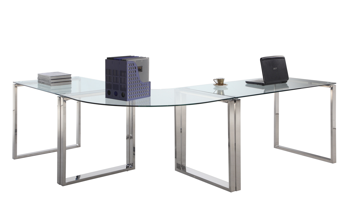 Chintaly Imports 6931 Computer Desk Table - Clear Glass/Stainless Steel