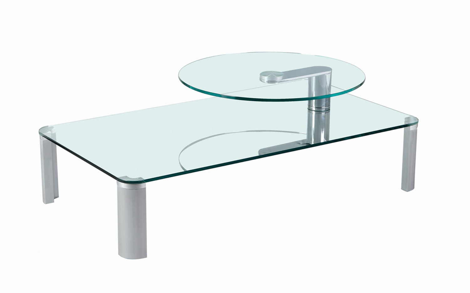 Chintaly Imports 8158 Two Tier Motion Cocktail Table - Clear Glass/Satin Silver