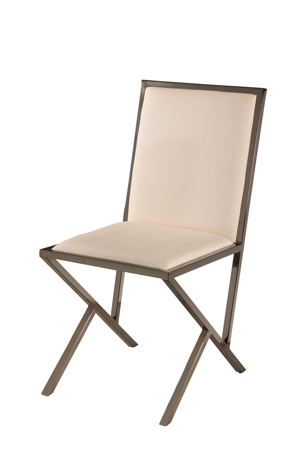 Chintaly Imports Lauren Modern Side Chair - Beige/Gloss Black Nickel