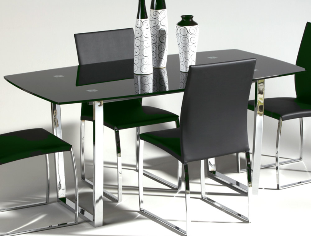 Chintaly Imports Marcy Contemporary Dining Table - Black Glass Top