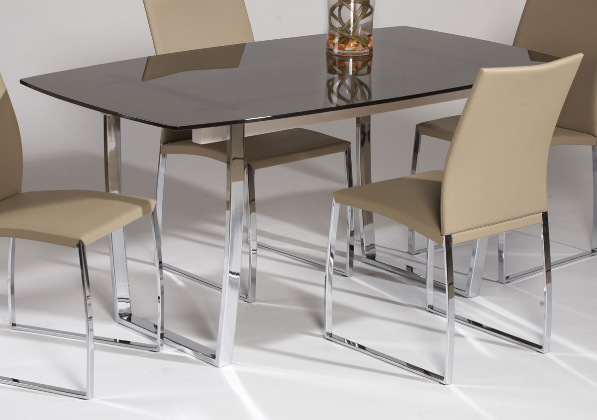 Chintaly Imports Marcy Contemporary Dining Table - Brown Glass Top