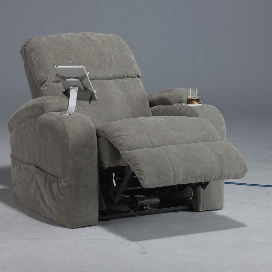 CatNapper The Chiller Power Reclining Chair with iPad Claw and Lighted/Cooling Cupholder - Steel