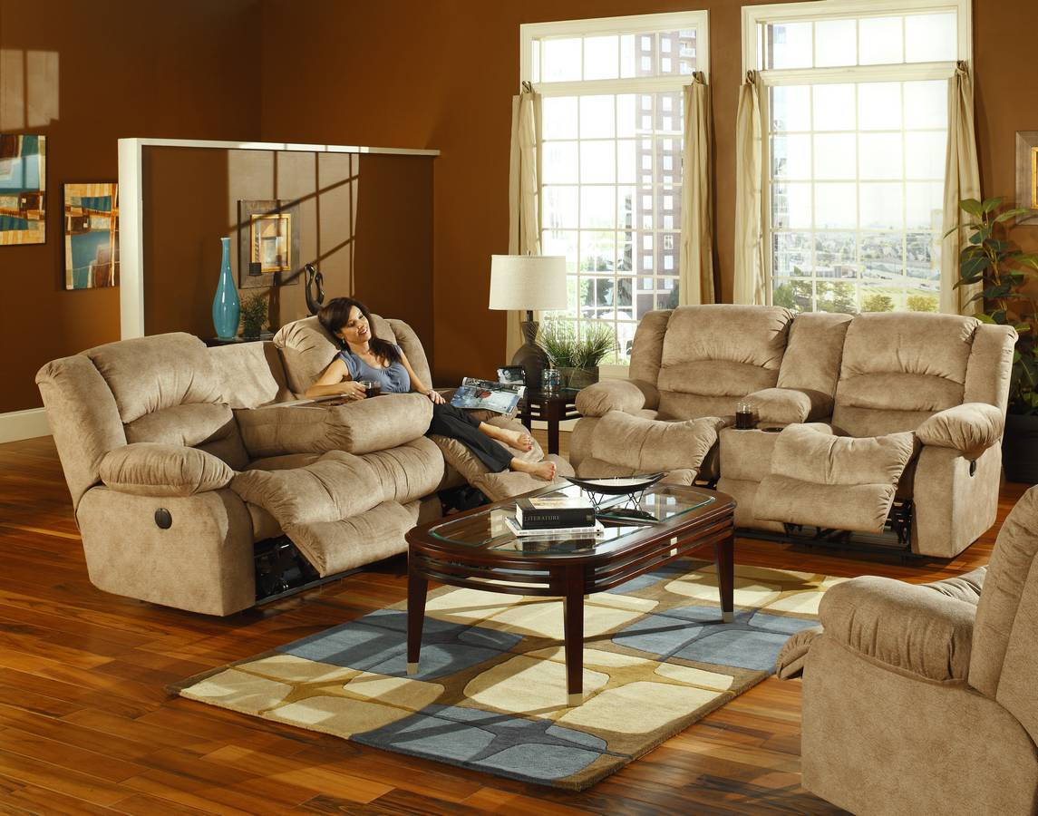 CatNapper Summit Dual Reclining Sofa with Burl Drop Down Table