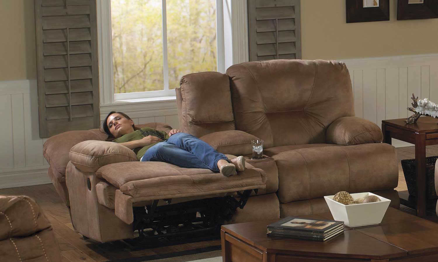 CatNapper Noble Power Lay Flat Reclining Console Loveseat - Almond
