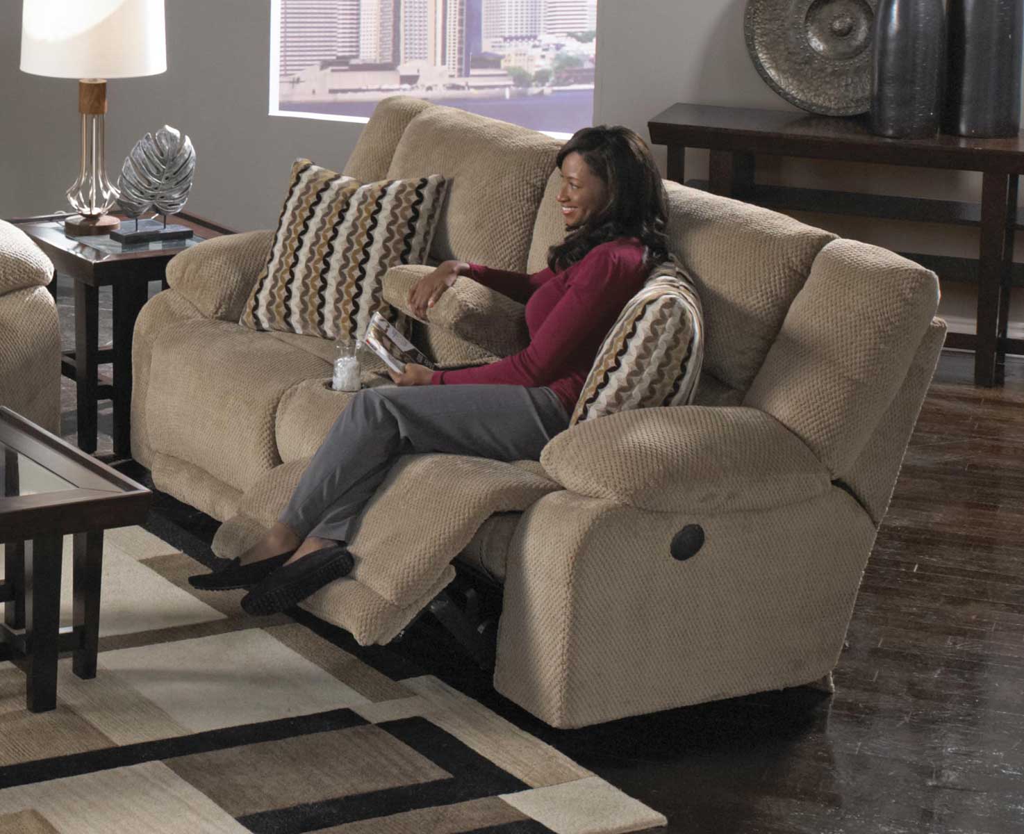 CatNapper Hammond Power Reclining Console Loveseat with Storage and Cupholders - Coffee