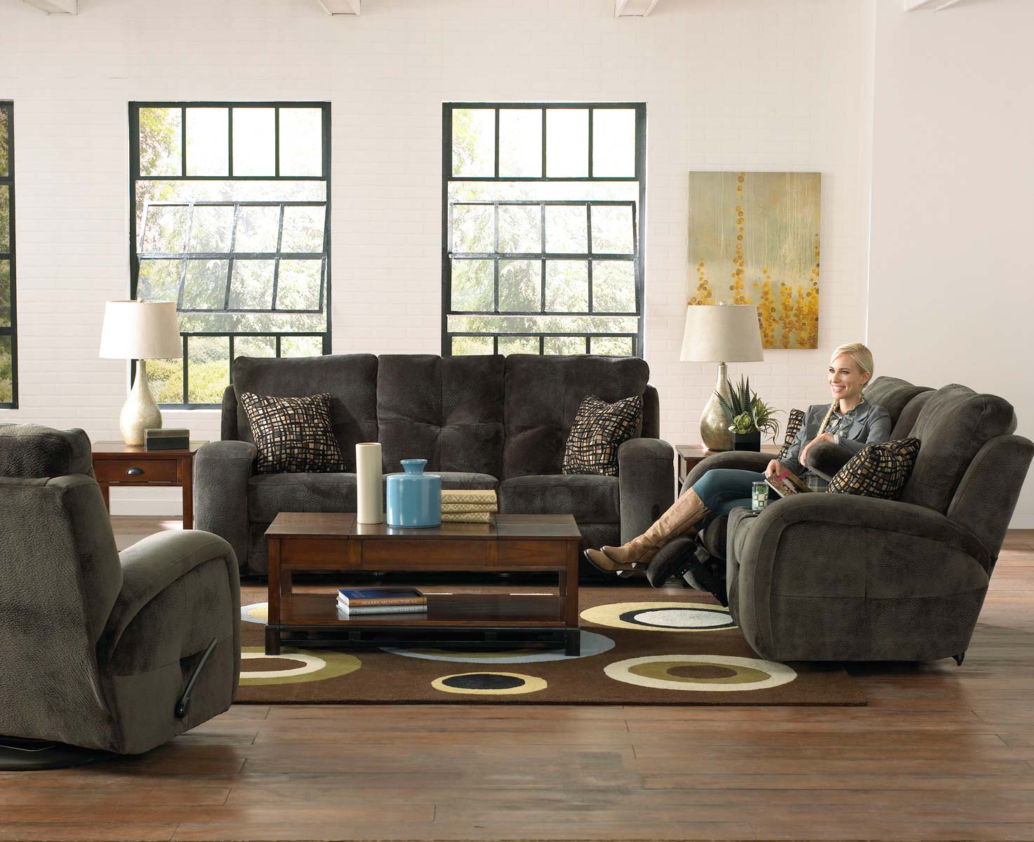 CatNapper Felton Reclining Sofa Set - Charcoal