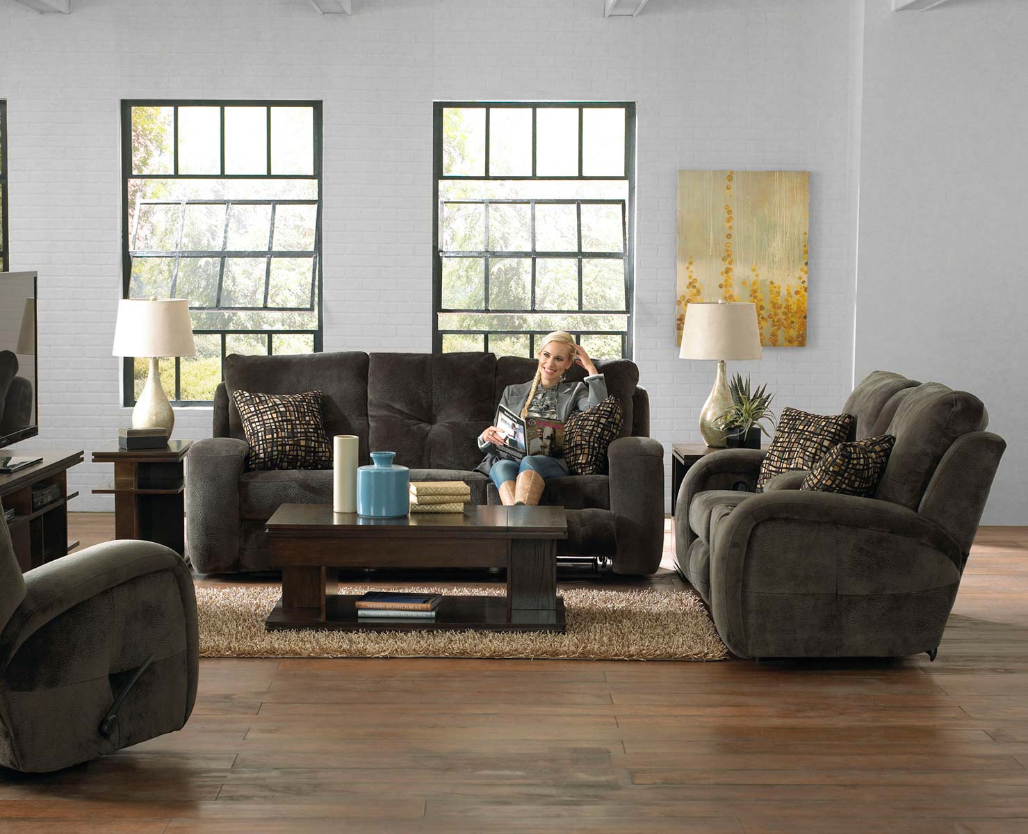 CatNapper Felton Reclining Sofa Set - Charcoal