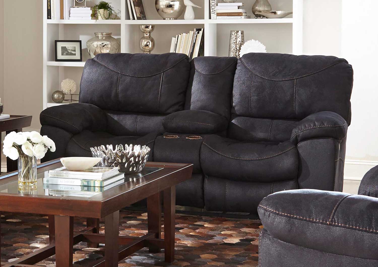 CatNapper Terrance Power Reclining Console Loveseat with Storage - Cupholders - Black