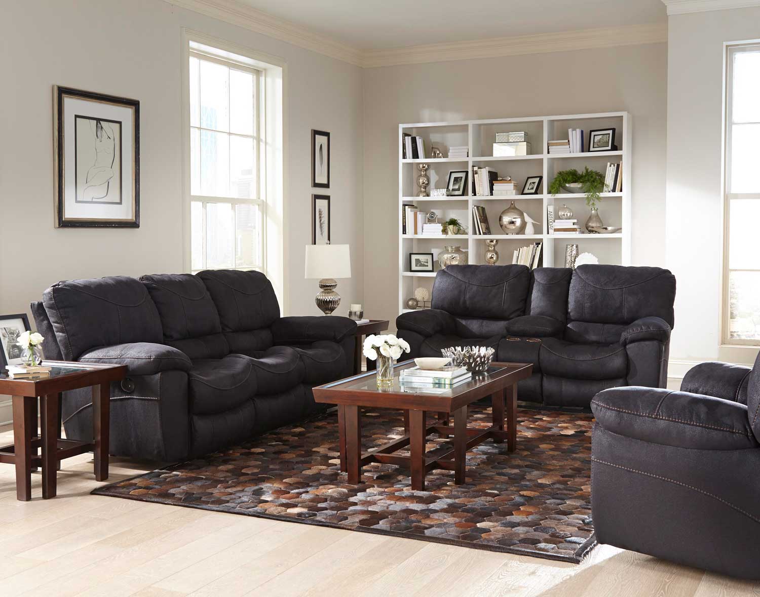 CatNapper Terrance Reclining Sofa Set - Black