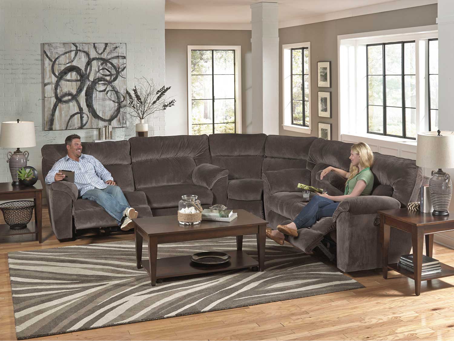 CatNapper Nichols Power Reclining Sectional Sofa Set - Granite