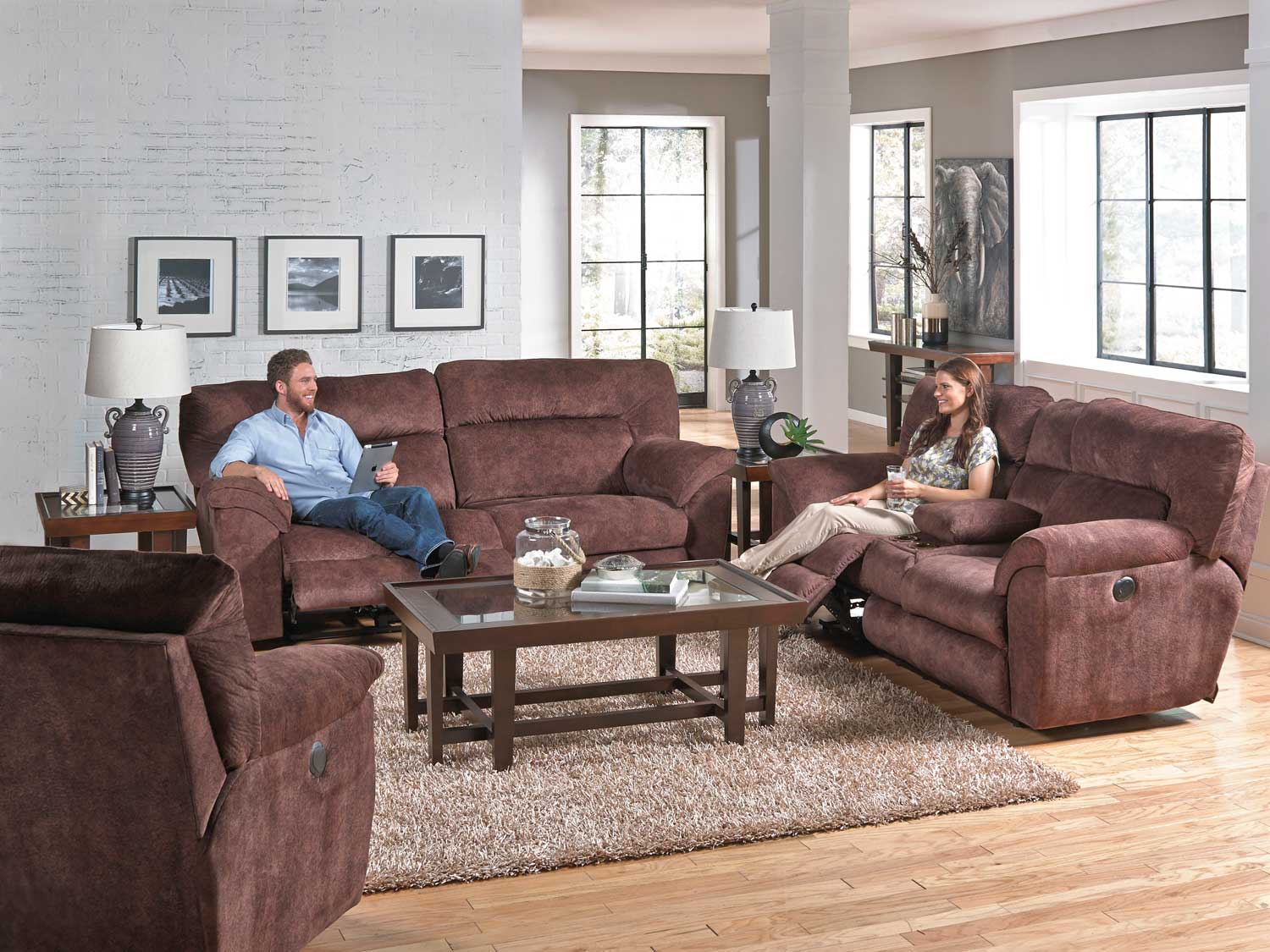 CatNapper Nichols Power Reclining Sofa Set - Chestnut