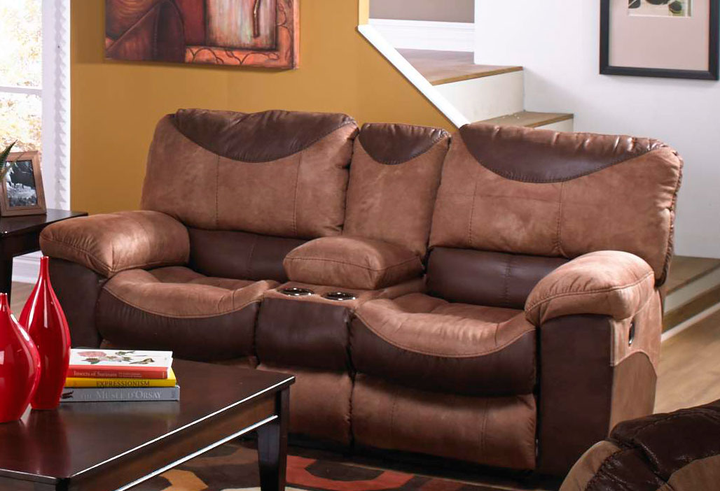 CatNapper Portman Reclining Console Loveseat with Storage and Cupholders - Saddle-Chocolate