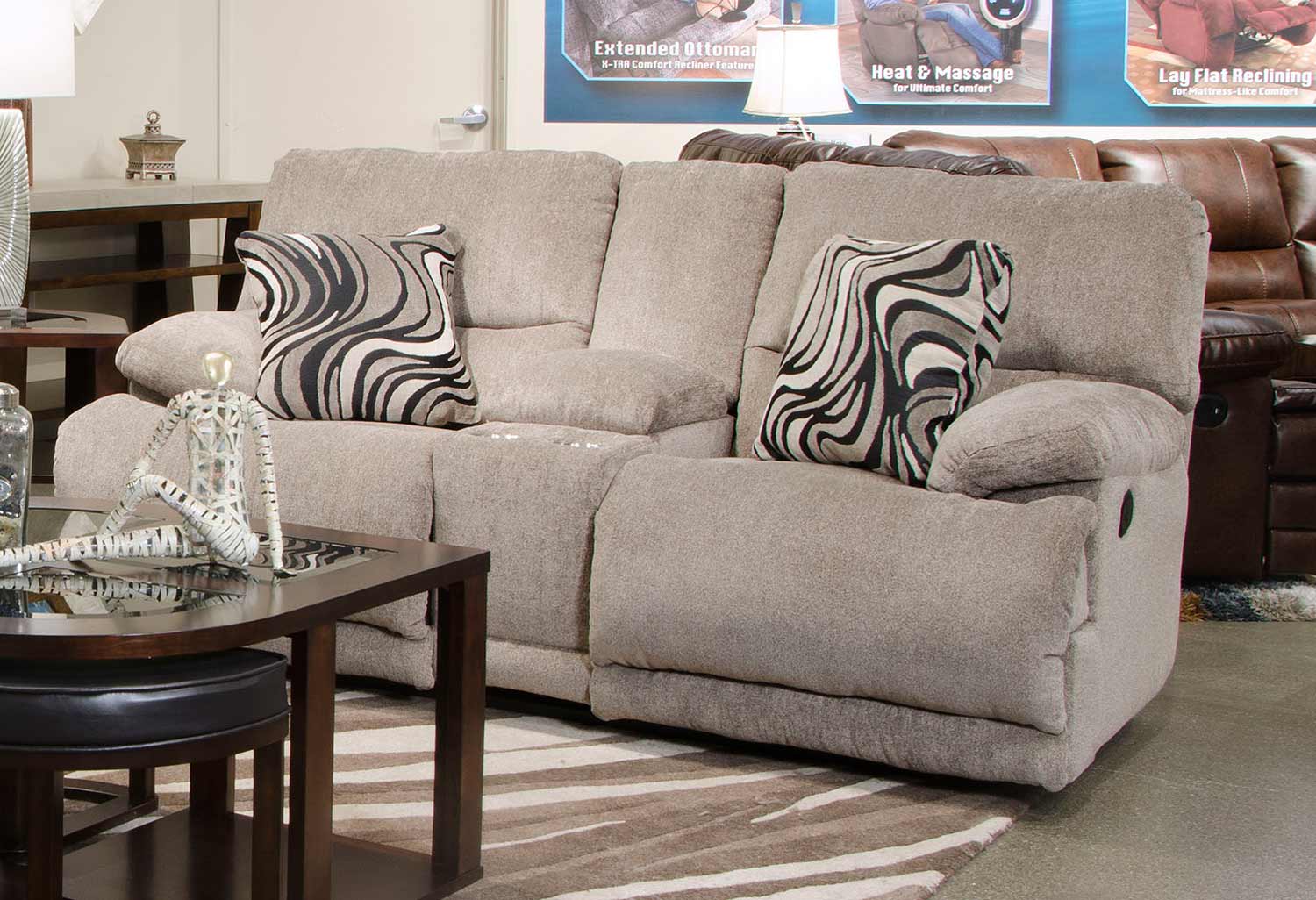 CatNapper Jules Reclining Console Loveseat - Pewter