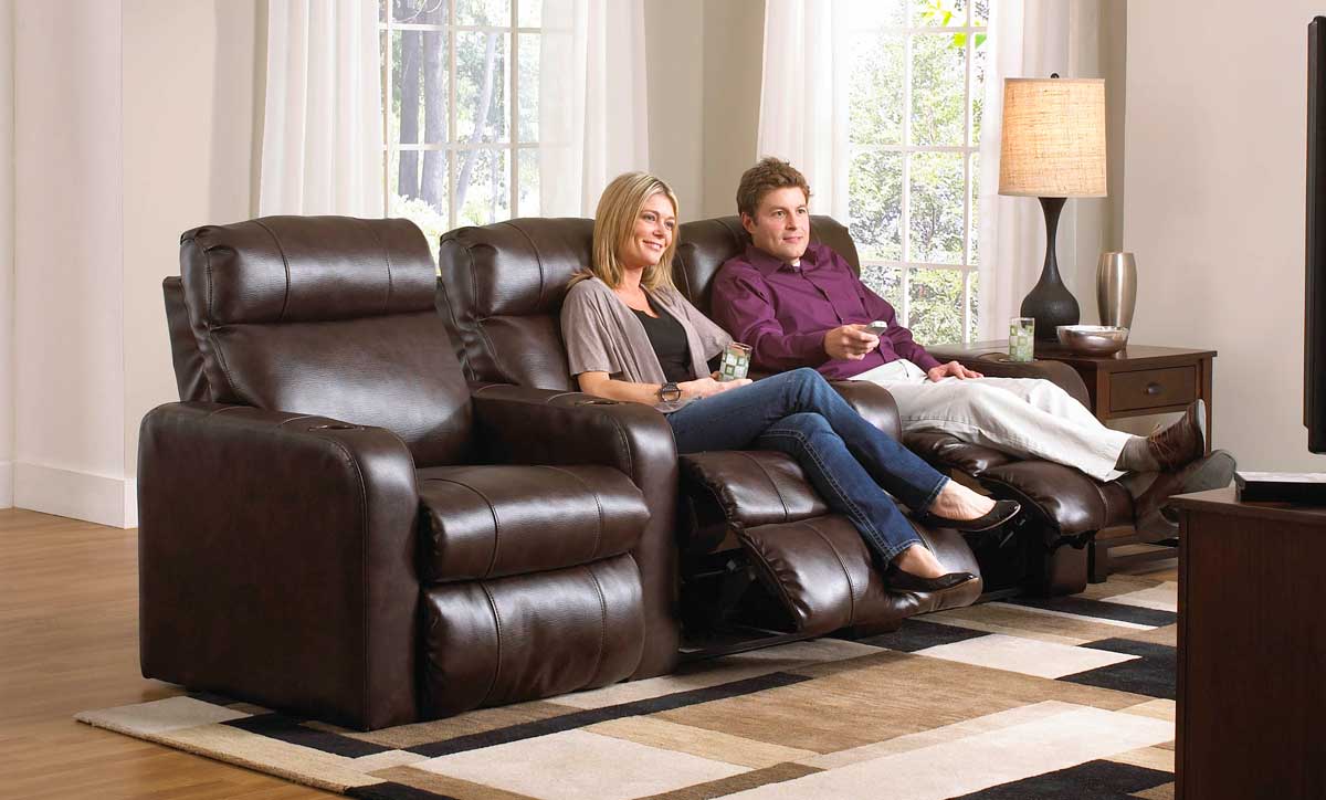 CatNapper Alliance Bonded Leather Straight Home Theater Group with 3 Power Recliners - Java