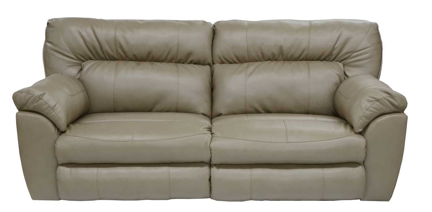 putty color leather reclining power sofa