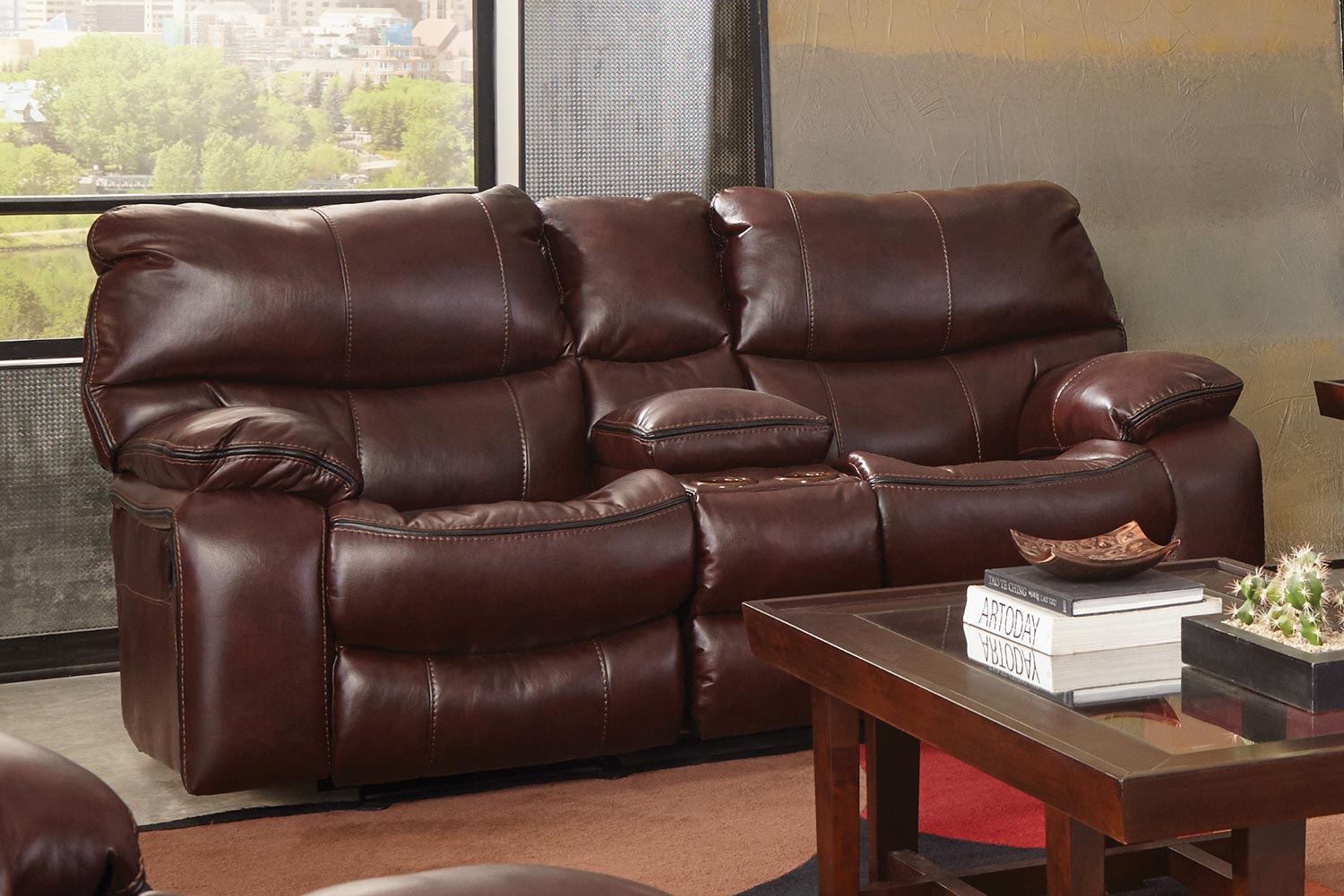 CatNapper Camden Power Lay Flat Reclining Console Loveseat with Storage and Cupholders - Walnut