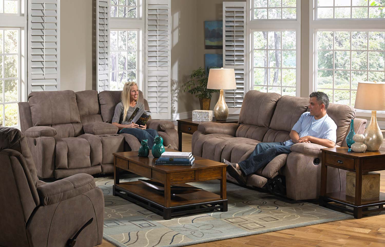 CatNapper Cosmopolitan Power Lay Flat Reclining Sofa Set - Pecan