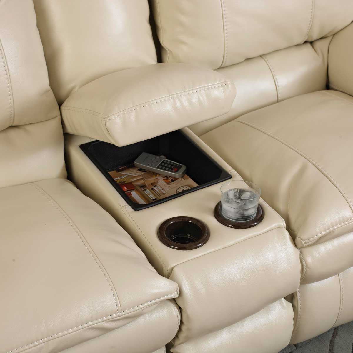 CatNapper Perez Reclining Console Loveseat with Storage and Cupholders - Ice