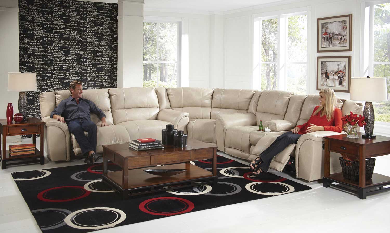 CatNapper Carmine Lay Flat Reclining Sectional Sofa Set - Pebble