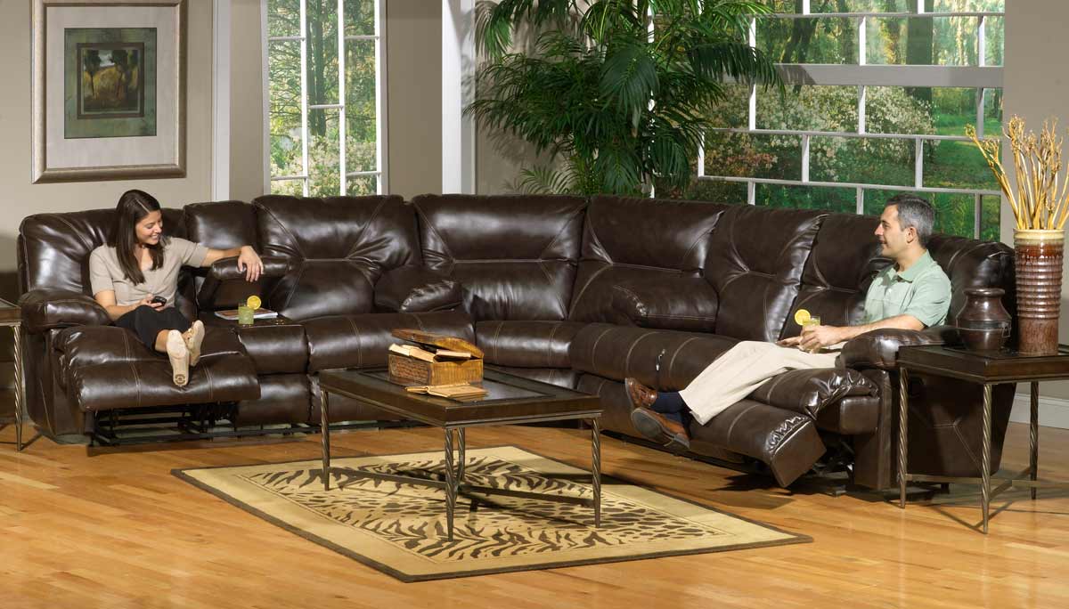 CatNapper Cortez Bonded Leather Sectional Sofa Set - Brown