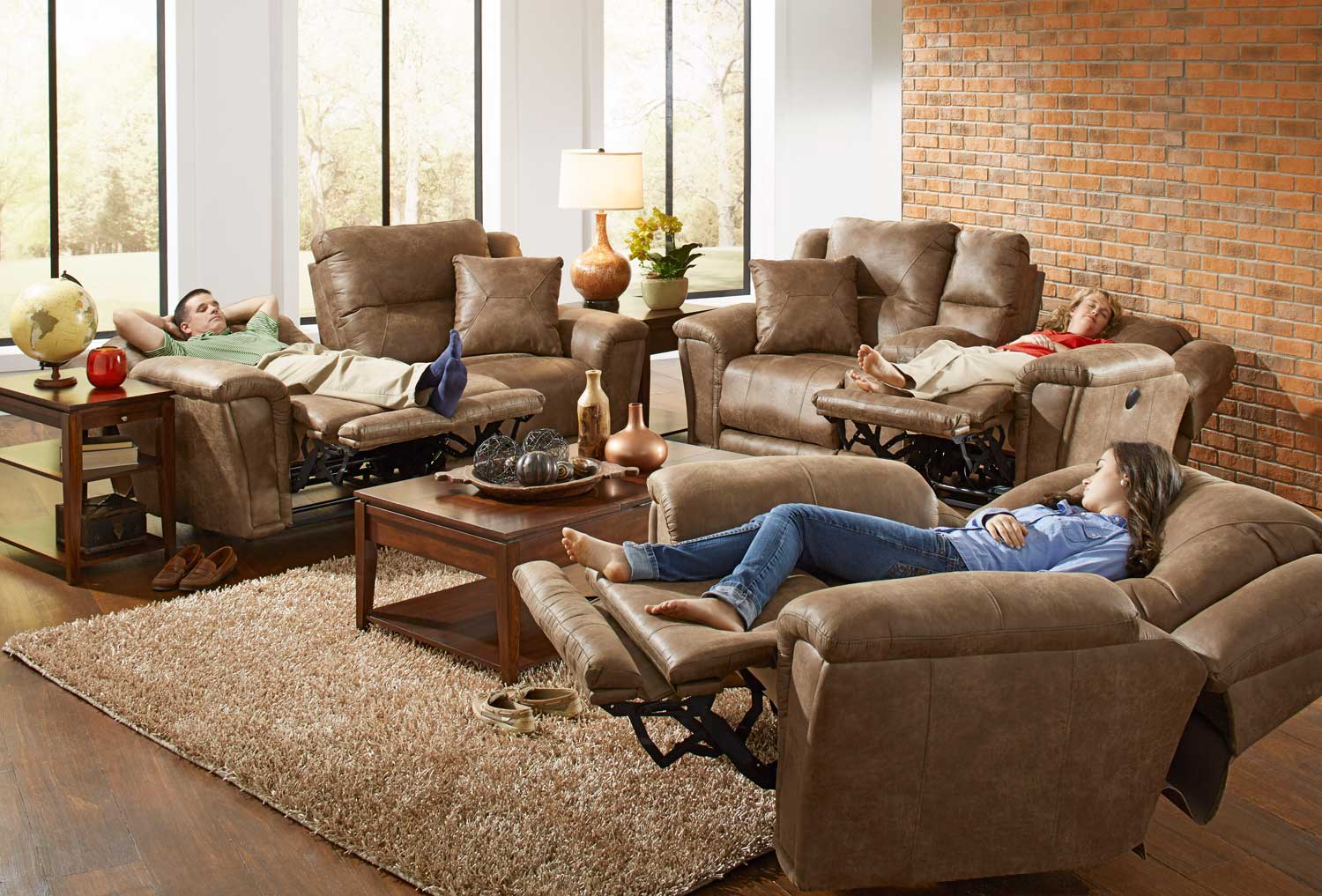 CatNapper Collin Lay Flat Reclining Sofa Set - Silt