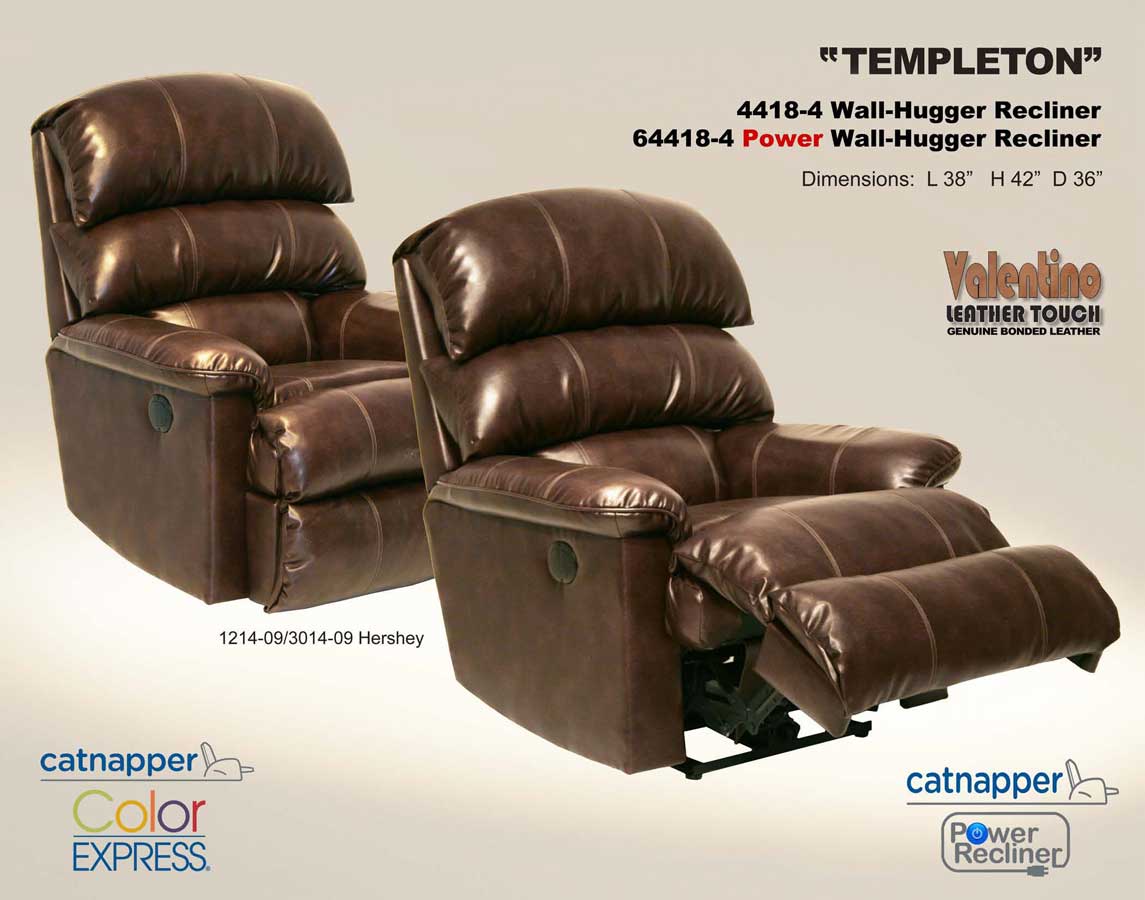CatNapper Templeton Power Bonded Leather Inch Away Wall Hugger Recliner - Chocolate