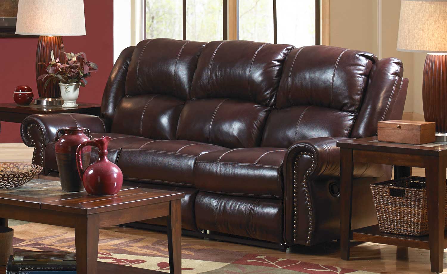 CatNapper Livingston Power Reclining Sofa with Drop Down Table - Redwood