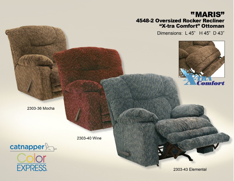 CatNapper Maris Oversized Rocker Recliner - X-tra Comfort Footrest - Mocha