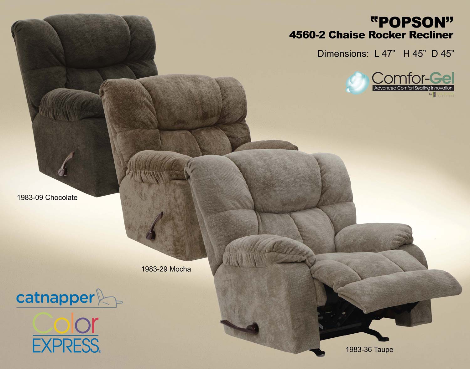CatNapper Popson X-tra Comfort Chaise Rocker Recliner - Taupe
